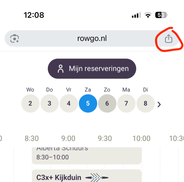 Kies 'Share' in je mobiele browser